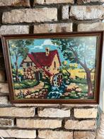 Vintage borduurwerk watermolen met huisje, Ophalen, Gebruikt