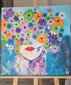 Gezicht met bloemen, Antiek en Kunst, Kunst | Schilderijen | Abstract, Ophalen