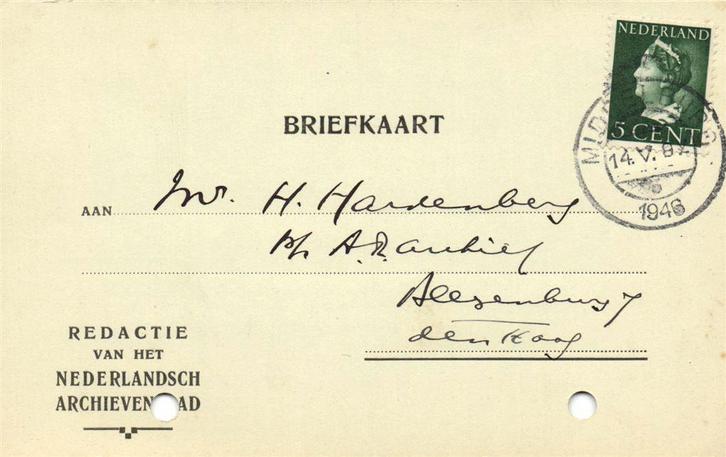 Redactie van het Nederlandsch Archievenblad, Middelburg - 05, Postzegels en Munten, Brieven en Enveloppen | Nederland, Briefkaart