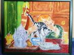 Schilderij " Lieve ontbijt ". Olieverf., Antiek en Kunst, Kunst | Schilderijen | Klassiek, Verzenden