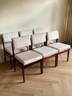 Vintage, 6 eetkamerstoelen, palissander, ecru bekleding, Huis en Inrichting, Stoelen, Ophalen, Bruin, Mid century modern, Zo goed als nieuw