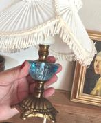 Vintage messing lampenvoet met blauw glas –jaren 50-60, Antiek en Kunst, Antiek | Lampen, Ophalen of Verzenden