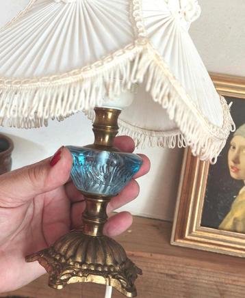 Vintage messing lampenvoet met blauw glas –jaren 50-60 beschikbaar voor biedingen