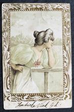Reliefkaart Over de liefde peinzende dame, 1903, Verzenden, Voor 1920, Gelopen, Overige thema's