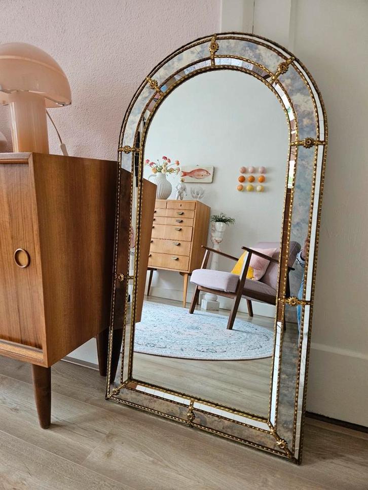 Vintage Spaanse mozaiëk passpiegel boogspiegel, Huis en Inrichting, Woonaccessoires | Spiegels, Gebruikt, 50 tot 75 cm, 100 tot 150 cm