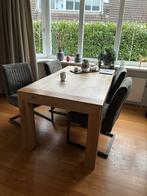 Eethoek met 4 stoelen en salontafel, Huis en Inrichting, Ophalen, Gebruikt, Bruin, Vier