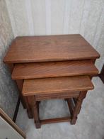 3 eikenhouten bijzettafeltjes, Minder dan 55 cm, Gebruikt, Rechthoekig, Hout