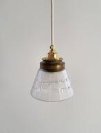 Vintage glazen hanglamp glas en messing (4 stuks beschikbaar, Huis en Inrichting, Lampen | Hanglampen, Ophalen of Verzenden