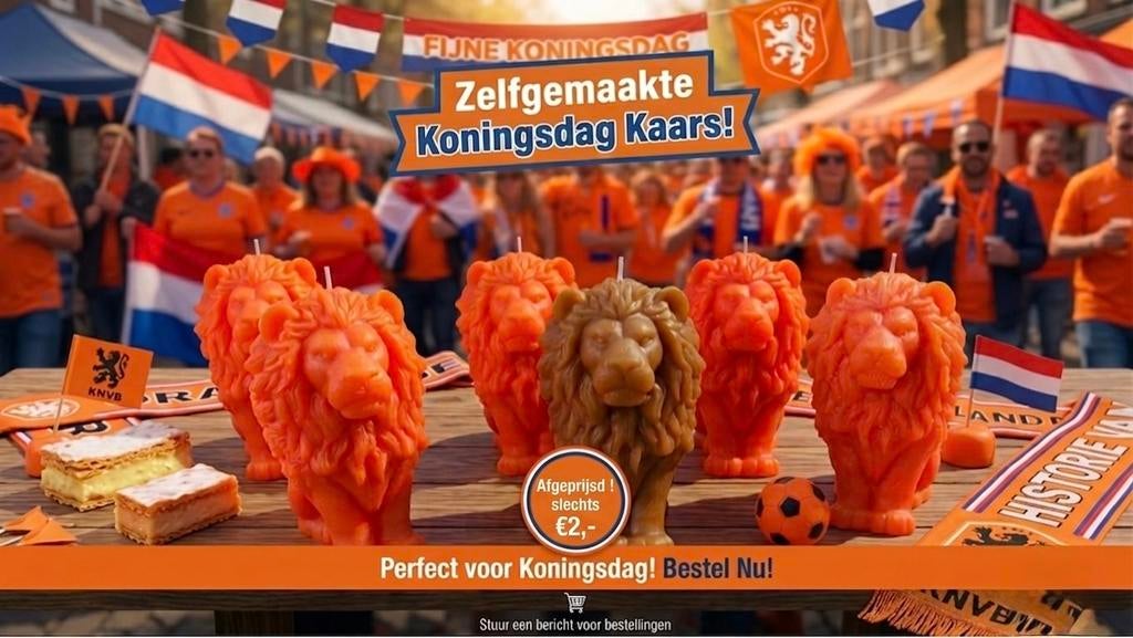 Oranje Leeuw Kaars - Perfect voor Koningsdag!, Overige materialen, Overige kleuren, Nieuw, Ophalen of Verzenden
