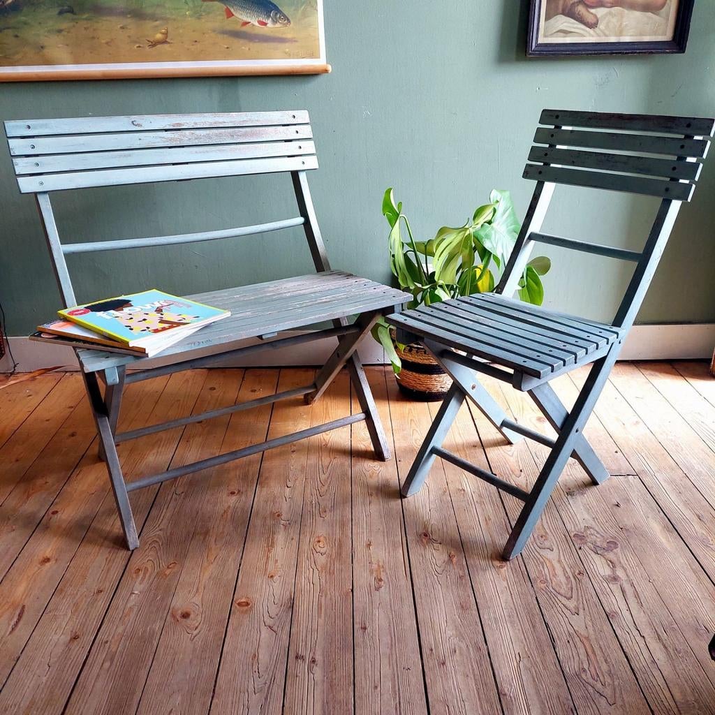 Lucky Vintage Shabby Chic brocante set: bankje en stoel, Gebruikt, ., Ophalen of Verzenden, .