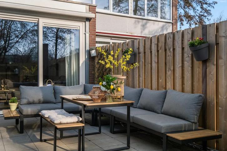 Loungeset met eettafel van Exterioo, Tuin en Terras, Tuinsets en Loungesets, Gebruikt, Loungeset, Aluminium, 8 zitplaatsen, Bank