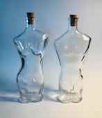 Twee hele leuke glazen flessen, torso man en vrouw, Ophalen of Verzenden