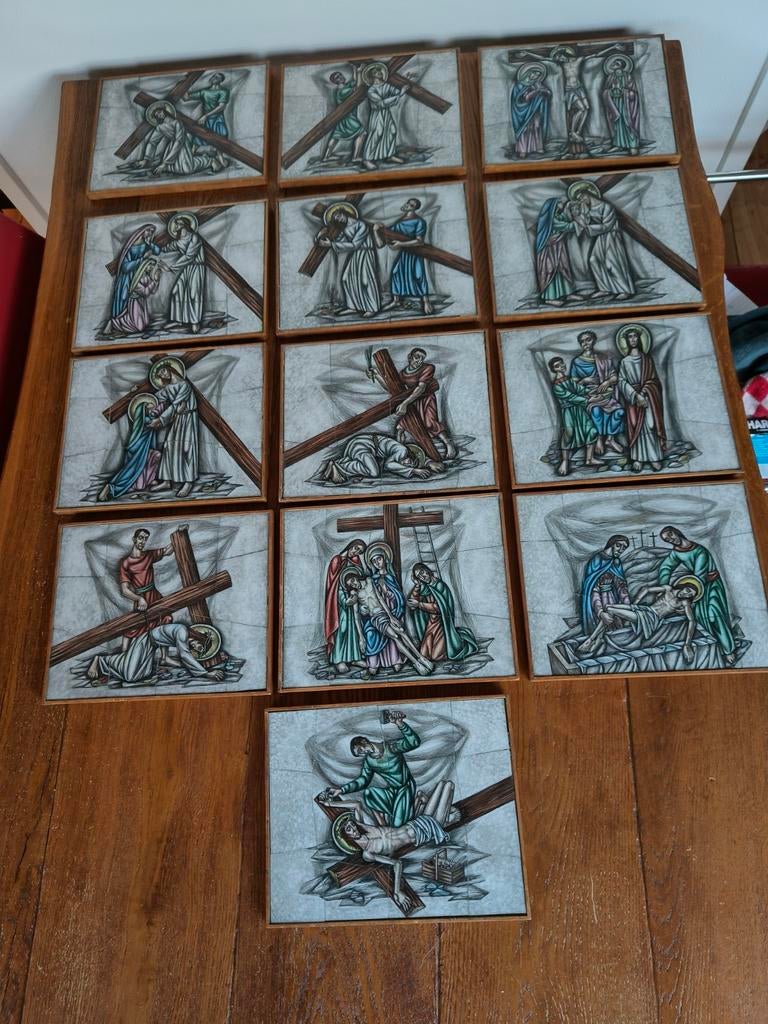 Dertien delig opaline/gebrandschilderde afbeelding kruisweg, Ophalen