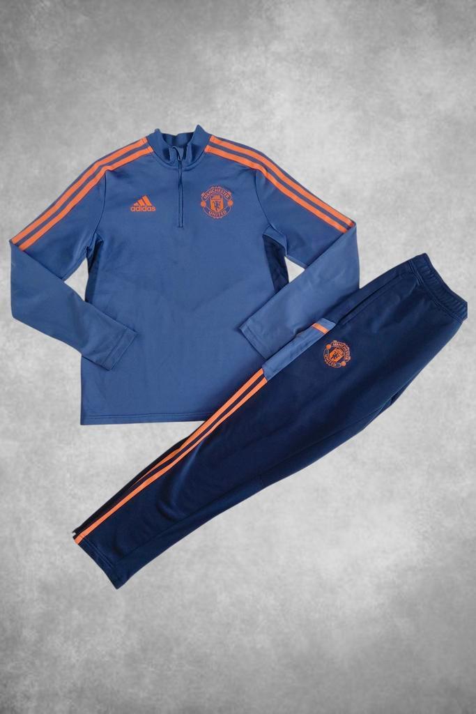 Manchester United Trainingspak Blauw/Oranje–Adidas–Maat 164, Kinderen en Baby's, Kinderkleding | Maat 164, Zo goed als nieuw, Jongen