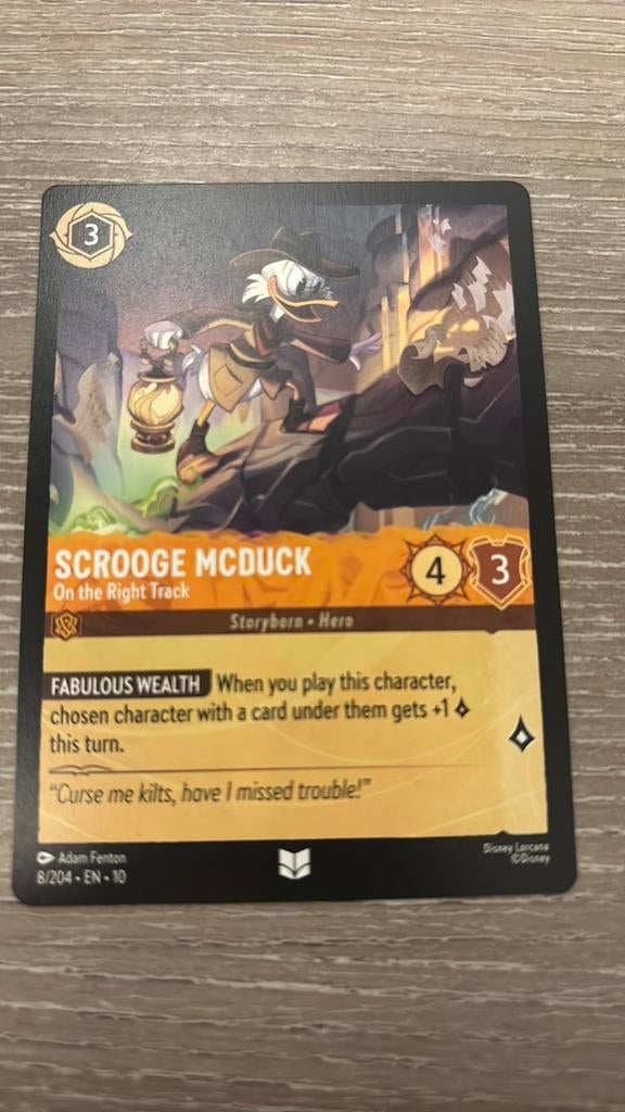 Disney Lorcana Scrooge McDuck righttrack 8-204 10WHI nonfoil, Ophalen of Verzenden, Zo goed als nieuw, Losse kaart