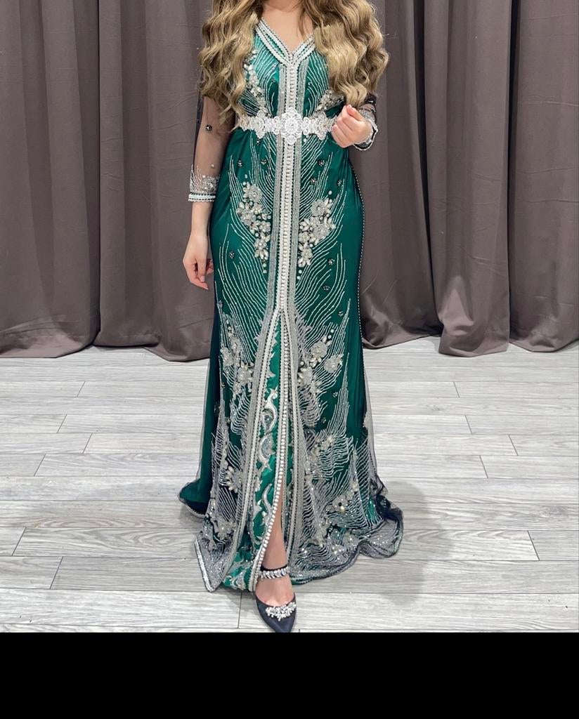 Takshita - Prachtige Groene Galajurk met Zilveren Details, Kleding | Dames, Gelegenheidskleding, Maat 38/40 (M), Galajurk, Verzenden