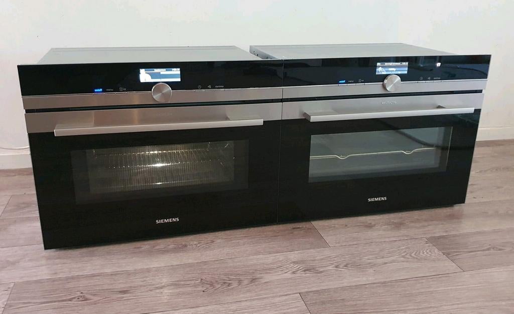 SIEMENS IQ700 set; Combi magnetron/oven +combi stoom-bakoven, Zo goed als nieuw, Oven met grill, Inbouw, 45 tot 60 cm