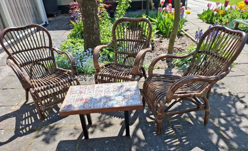 Rotan set voor kinderen, Ophalen, Bijzettafel, 3 zitplaatsen, Zo goed als nieuw