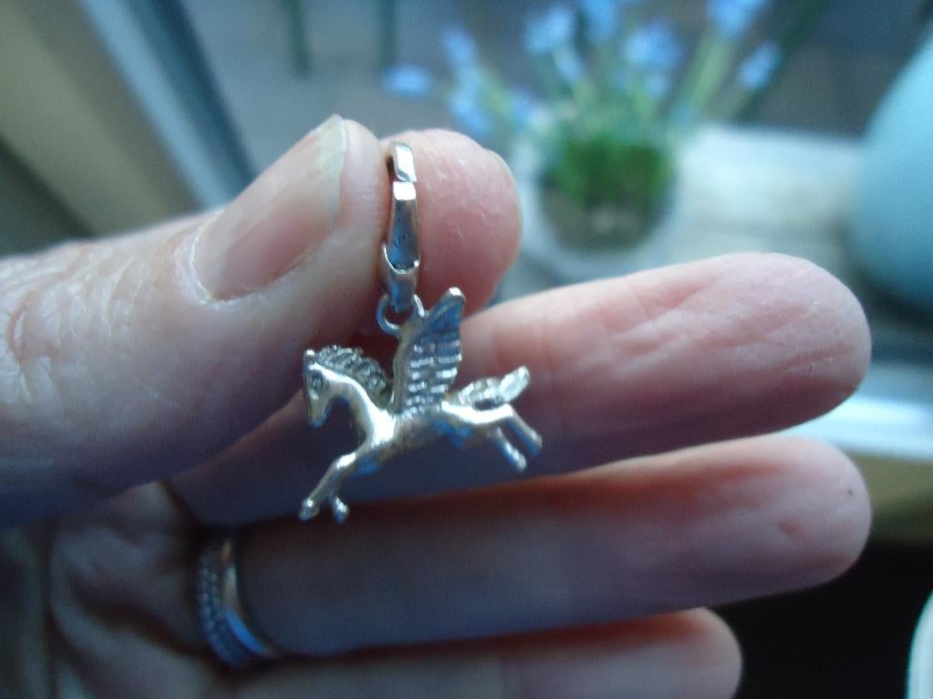 mooie hang on bedel massief pegasus vliegend paard 925, Overige merken, Ophalen of Verzenden, Zo goed als nieuw, 1 bedel