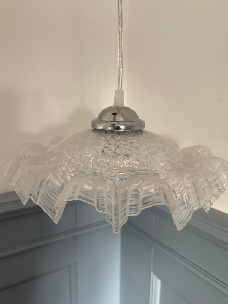 Antieke Franse piecrust hanglamp, clichy lamp, art deco, Ophalen of Verzenden