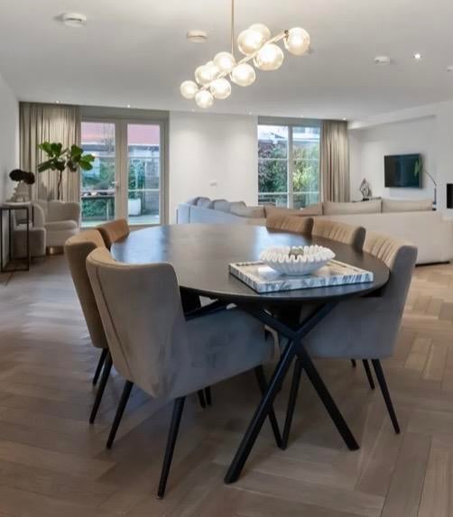 Goossens Eetkamerstoel Rob, 6 stuks, taupe, Gebruikt, Overige kleuren, Ophalen of Verzenden, Stof