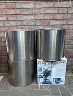 Drie RVS plantenpotten met wieltjes, 25 tot 40 cm, Gebruikt, Rond, Binnen