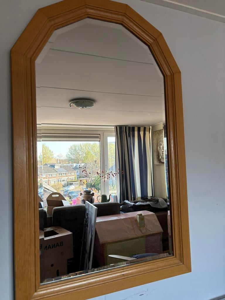 Blank eiken spiegel, Huis en Inrichting, Woonaccessoires | Spiegels, Ophalen, Gebruikt, Minder dan 100 cm, Rechthoekig