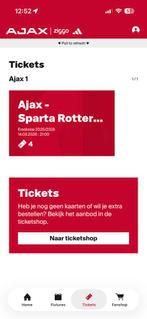 4 Kaarten ajax sparta Zuid J, Tickets en Kaartjes, Sport | Voetbal, Losse kaart, Drie personen of meer, Maart