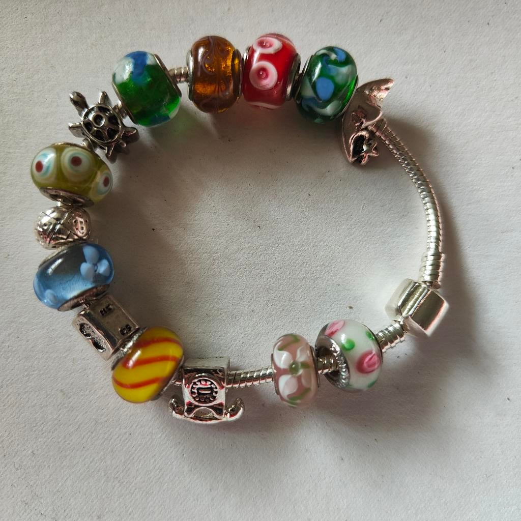 Zilveren pandora armband met 14 bedels, Sieraden, Tassen en Uiterlijk, Ringen, Ophalen of Verzenden, Dame, Zilver, Zilver