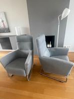 Twee grijze fauteuils met RVS onderstel, Gebruikt, 75 tot 100 cm, Ophalen of Verzenden, Stof