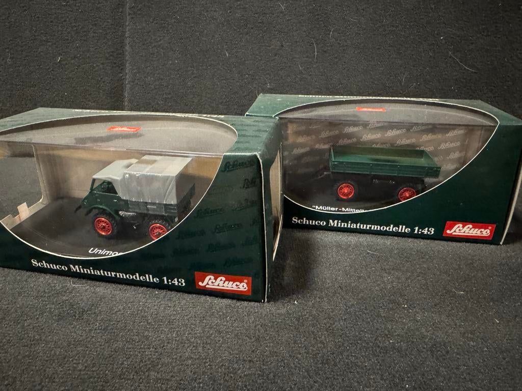 Schuco Unimog 401 + Aanhanger 1:43 - OVP, Hobby en Vrije tijd, Modelauto's | 1:43, Ophalen of Verzenden, Nieuw, Bus of Vrachtwagen