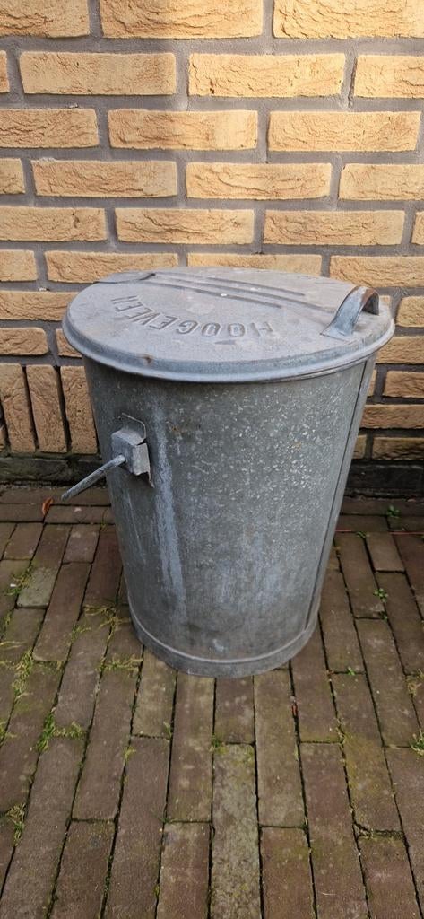 Vintage zinken afvalemmer Hoogeveen, Gebruikt, Ophalen of Verzenden, 20 tot 30 liter, Metaal
