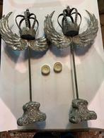 Brocante kandelaars met kroon en engelen vleugels, Antiek en Kunst, Curiosa en Brocante, Ophalen of Verzenden
