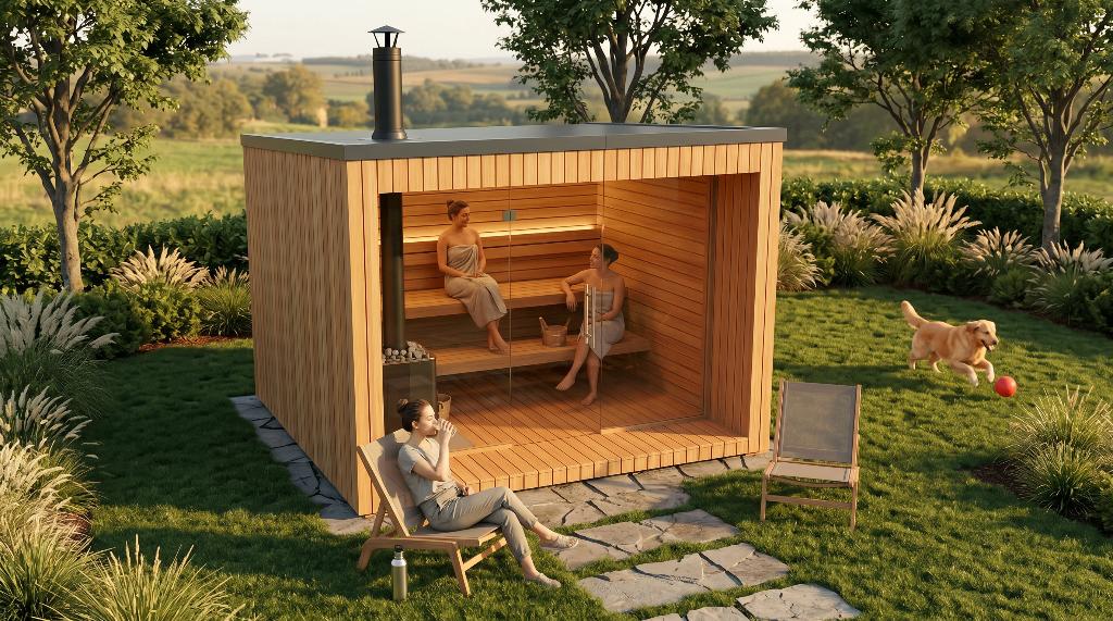 Luxe Design Buitensauna (2x3m) – Houtgestookt  – Compleet, Sport en Fitness, Sauna, Ophalen, Nieuw, Fins of Traditioneel, Complete sauna