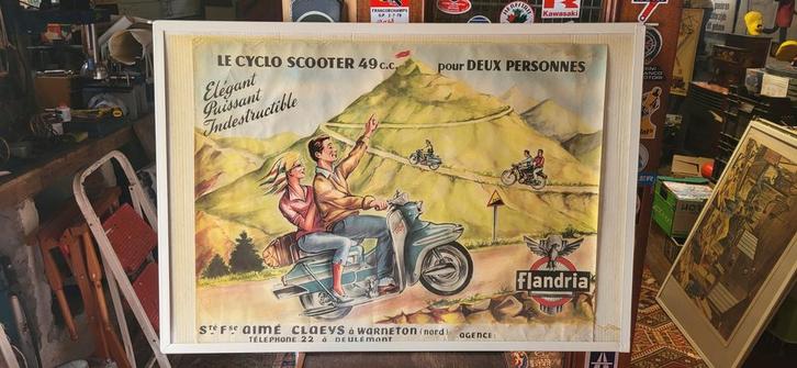 Originele Flandria Bromfiets Affiche Jaren '50-'60 - 80x60cm, Verzamelen, Posters, Gebruikt, Reclame, Deurposter of groter, Rechthoekig Liggend