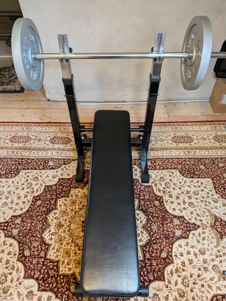 Halterset: Bank | Stang | Halterschijven 40 KG (2x 20 KG), Sport en Fitness, Fitnessmaterialen, Ophalen, Fitnessbank