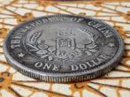 Mooie oude Chinese One Dollar munt van brons met portret., Antiek en Kunst, Ophalen of Verzenden