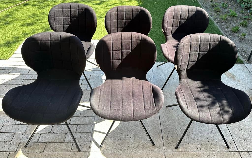 Set van 6 Zuiver Ridge Rib eetkamerstoelen - Zwart, Ophalen, Gebruikt, Zwart, Stof