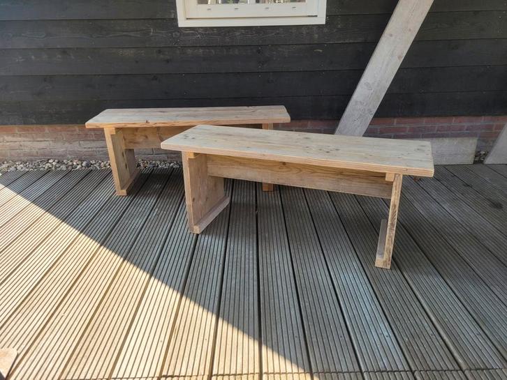 Steigerhouten bankjes - 3 stuks, Tuin en Terras, Tuinbanken, Gebruikt, Hout, Ophalen