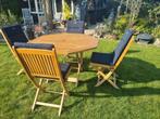 Teakhouten eettafel met 4 stoelen en kussens, Ophalen of Verzenden