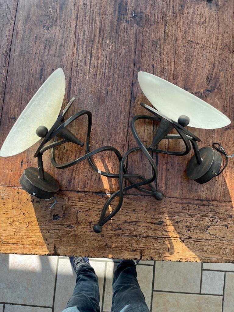 Twee decoratieve wandlampen., Huis en Inrichting, Ophalen, Gebruikt, Metaal, Decoratief