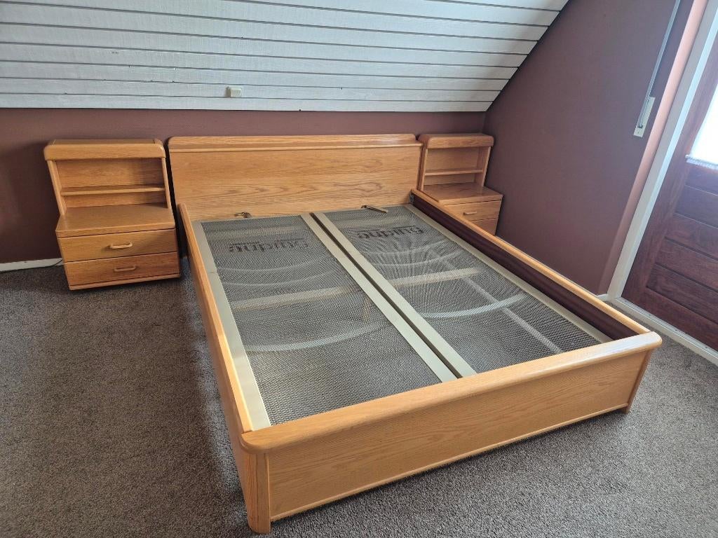 Licht eiken 2 persoonsbed 160x200 incl. kaptafel, Ophalen, Bruin, Tweepersoons, 200 cm