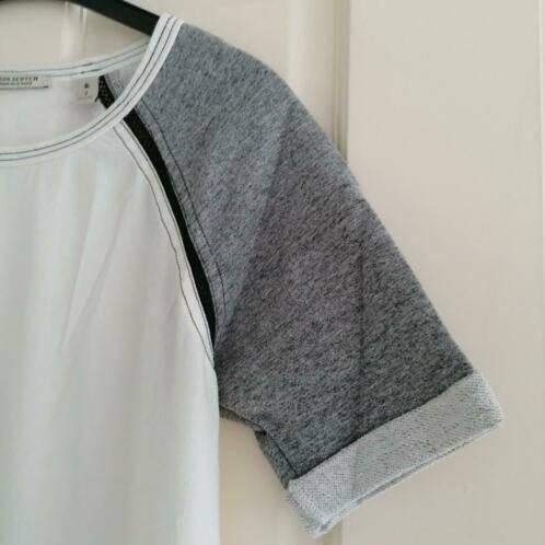 Maison Scotch shirt wit voile + grijze sweater mouw S 34806, ., Wit, Zo goed als nieuw, Korte mouw