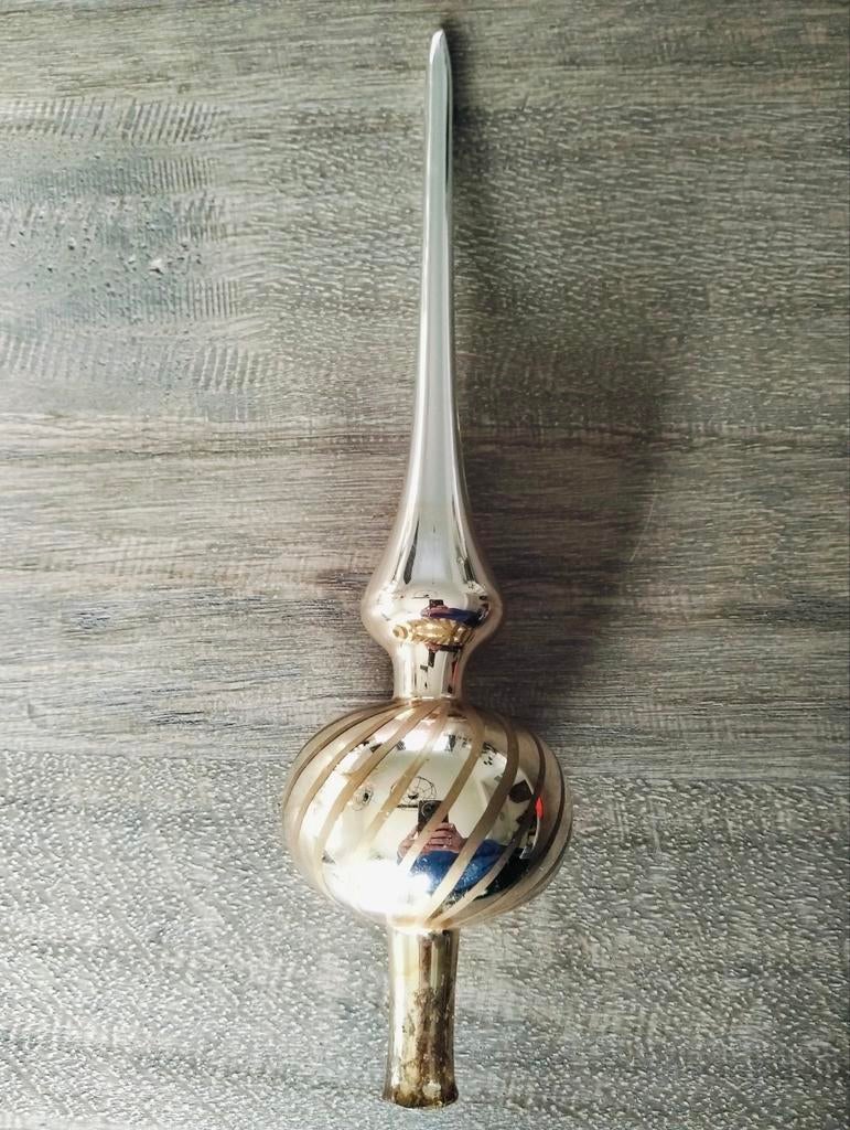 Vintage glazen zilverkleurige piek met goud accenten, Diversen, Kerst, Ophalen of Verzenden, Zo goed als nieuw