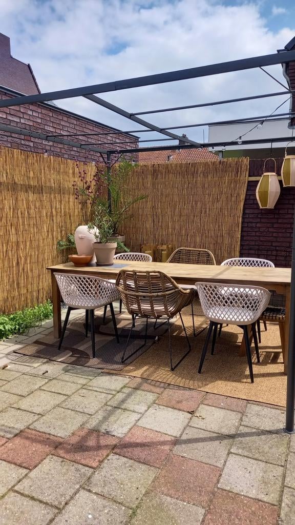 4 Coppelmans tuinstoelen kunststof taupe beige webbing ease, Tuin en Terras, Ophalen, Zo goed als nieuw, Kunststof