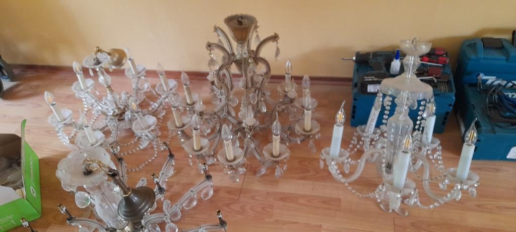 5 x glas kristal kroonluchter uit inboedel, Ophalen