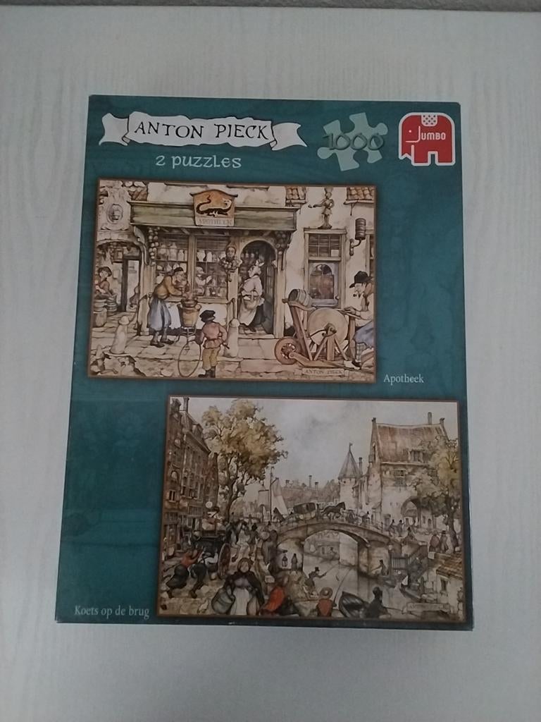 Anton Pieck Apotheek en koets op de brug 2 in 1 puzzel, Hobby en Vrije tijd, Denksport en Puzzels, Ophalen of Verzenden, 500 t/m 1500 stukjes
