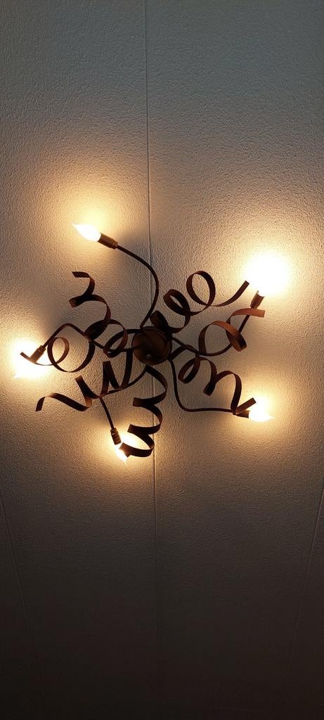 Roestige plafondlamp met kaarslampjes, Ophalen, Gebruikt, Metaal, Landelijk, Industrieel, Rustiek