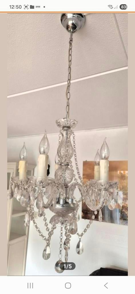 Elegante kroonluchter met kristallen pegels, Huis en Inrichting, Lampen | Kroonluchters, Ophalen of Verzenden, Zo goed als nieuw