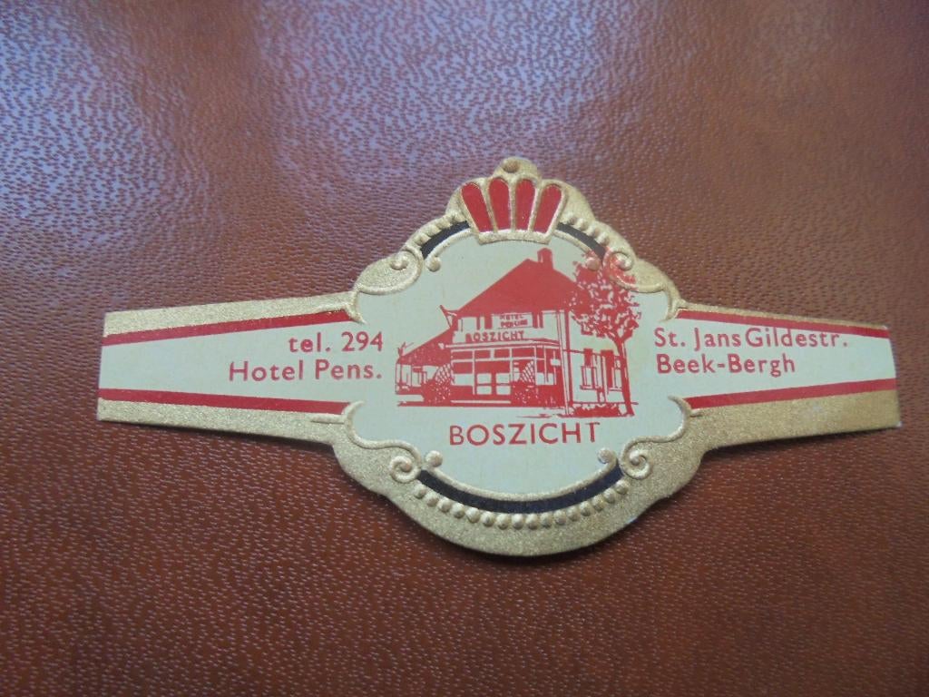 Oude sigarenband Hotel Boszicht BEEK-BERGH gem. Montferland, Ophalen of Verzenden, Zo goed als nieuw, Sigarenbandjes